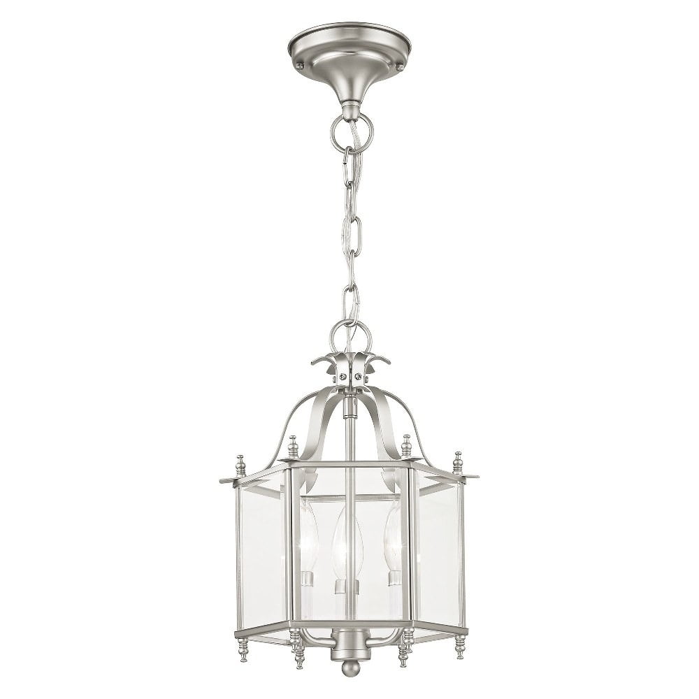 Elegant Brushed Nickel 3-Light Chandelier with Clear Beveled Glass