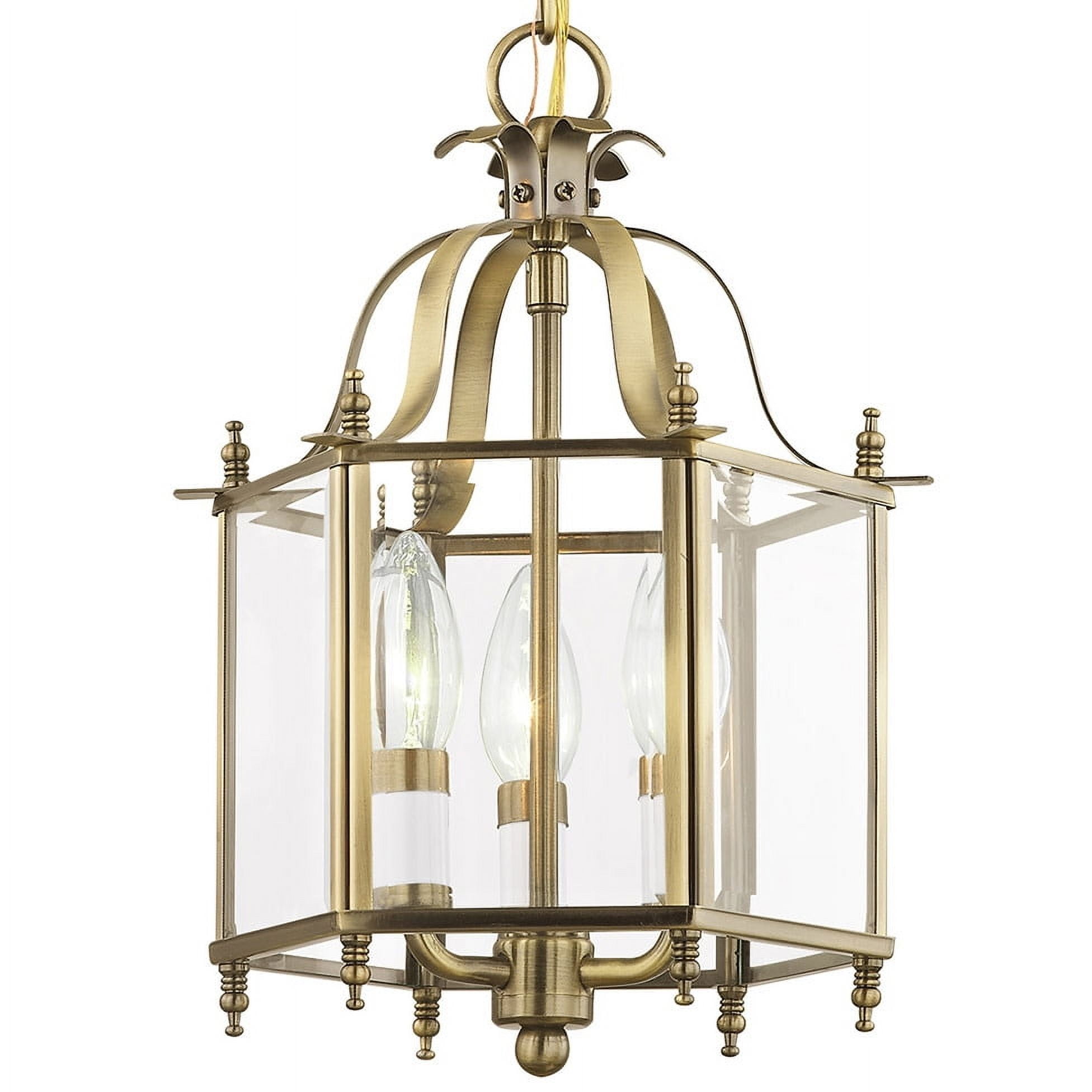 Livingston Mini 3-Light Pendant with Antique Brass Finish and Clear Beveled Glass