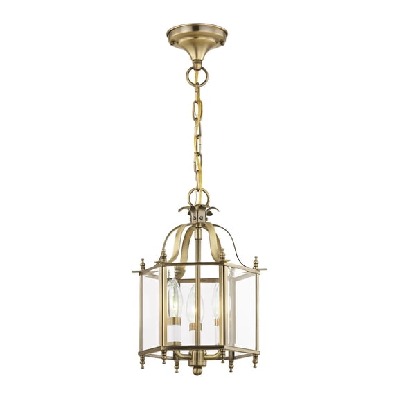 Livex Lighting Livingston 3 Light Antique Brass Chain Hang/Ceiling Mount