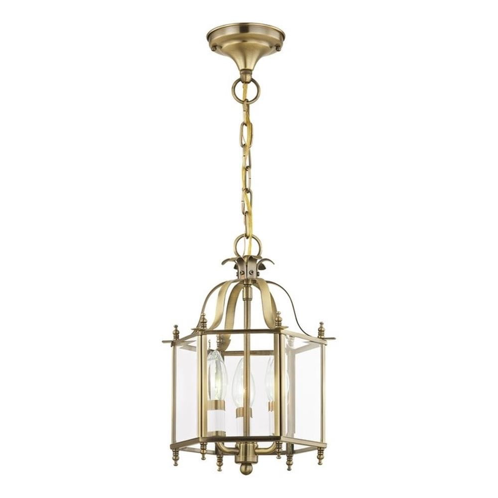 Livingston Mini 3-Light Pendant with Antique Brass Finish and Clear Beveled Glass