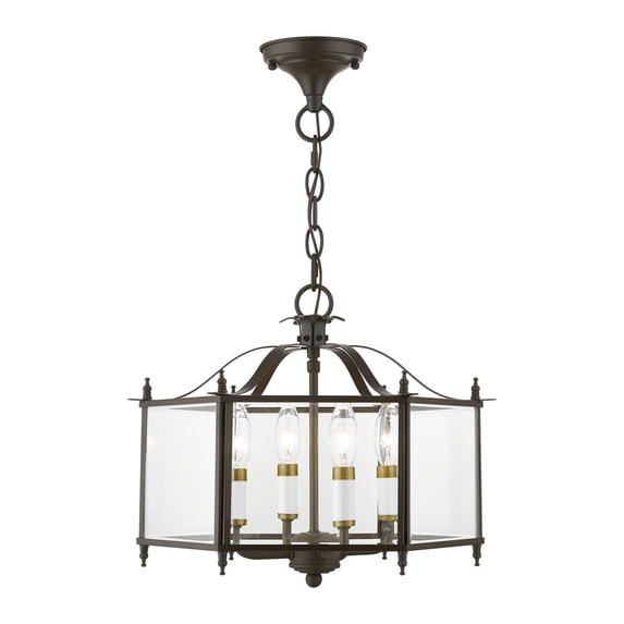 Livingston 4 - Light English Bronze And Antique Brass Brass Traditional Incandescent Steel Pendant Light
