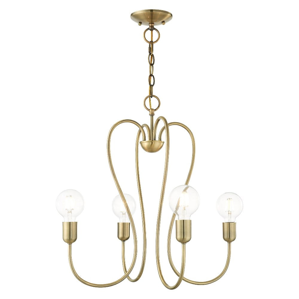 Antique Brass 4-Light Mini Chandelier with Crystal Accents