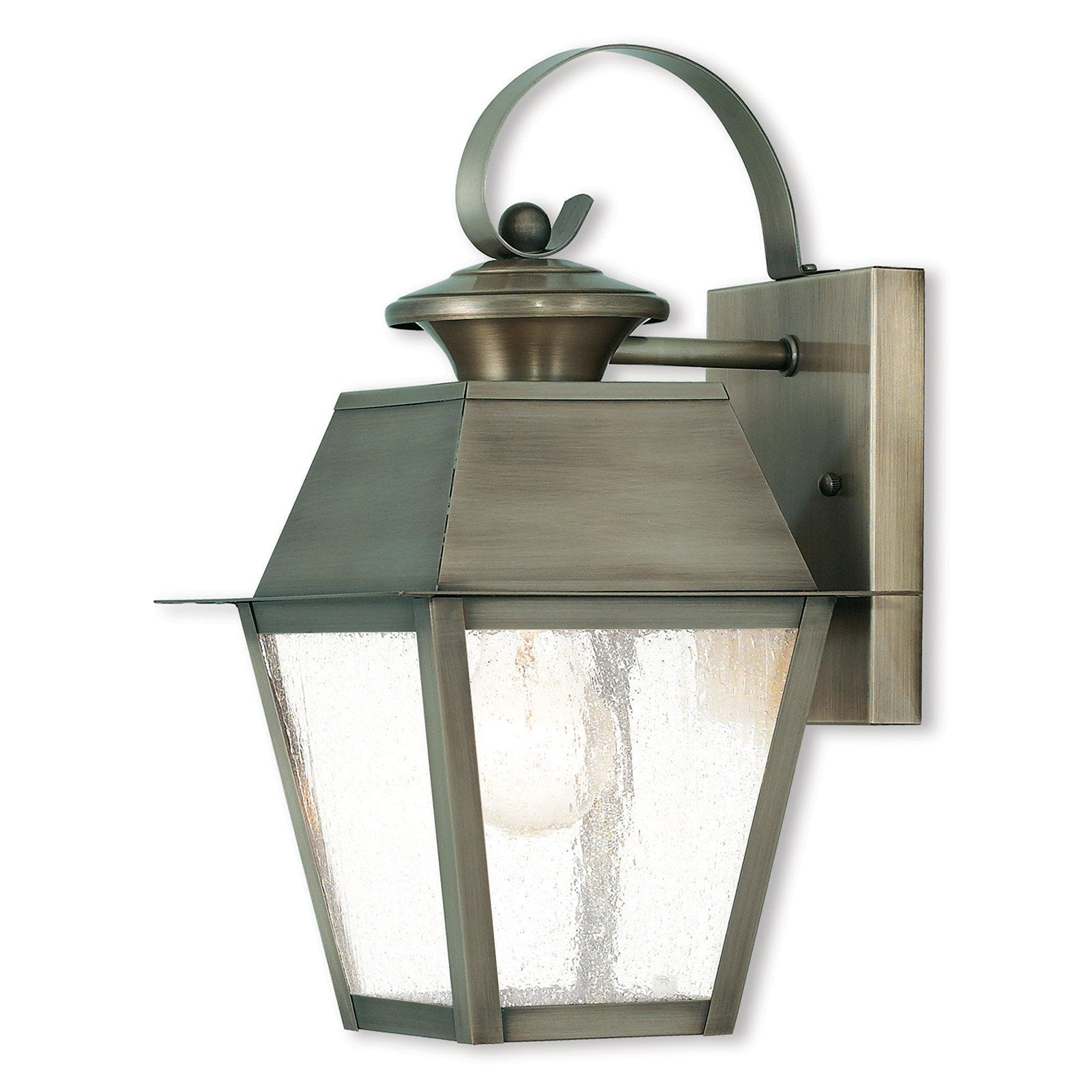 Elegant Vintage Pewter Outdoor Wall Lantern with Seeded Glass