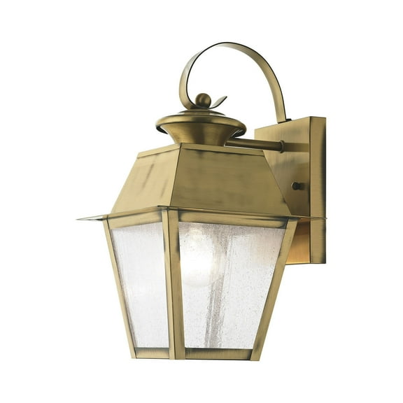 2162-01 Livex Lighting Mansfield - 1 Light Outdoor Wall Lantern in Coastal Style - 7.5 Inches wide by 12.5 Inches high-Antique Brass Finish