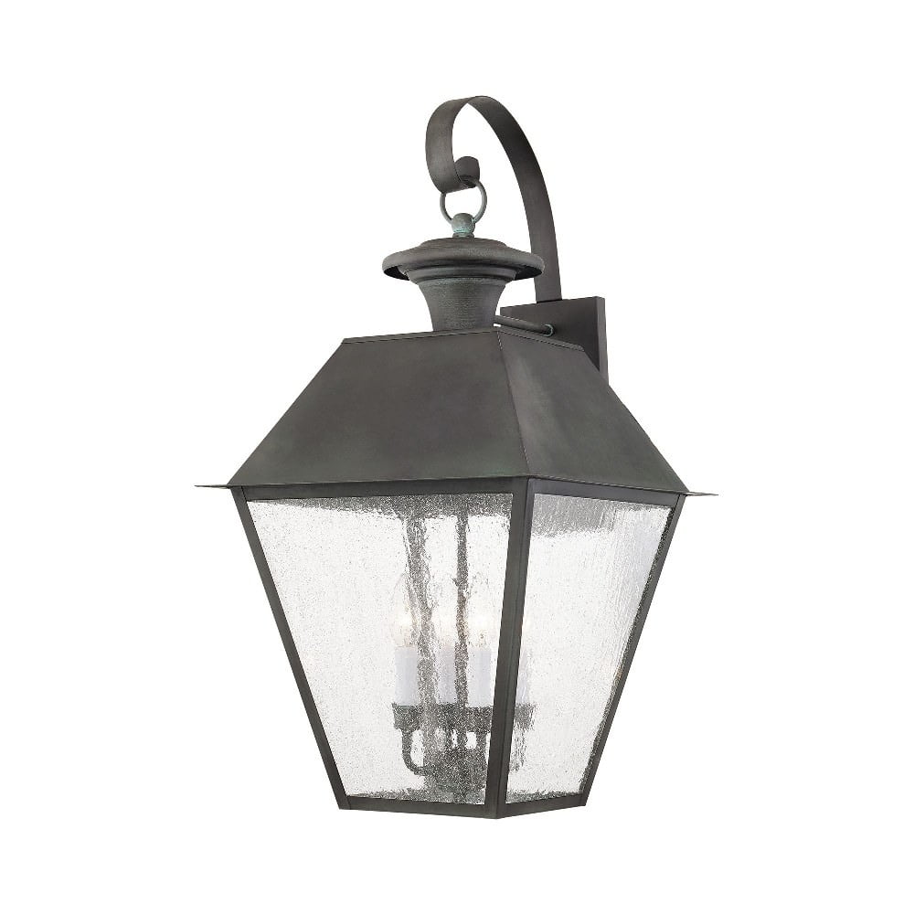 Charcoal Bronze 4-Light Outdoor Lantern with Seeded Glass