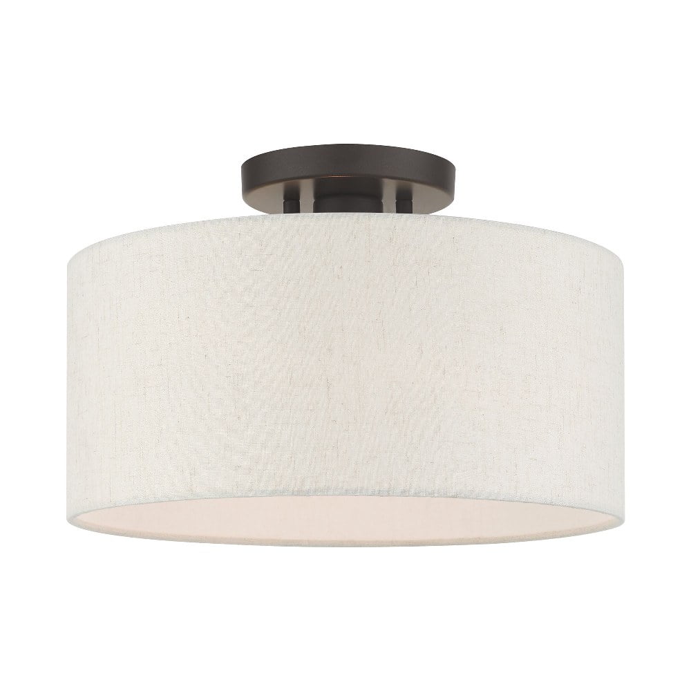 English Bronze Drum Shade Semi Flush Mount Light