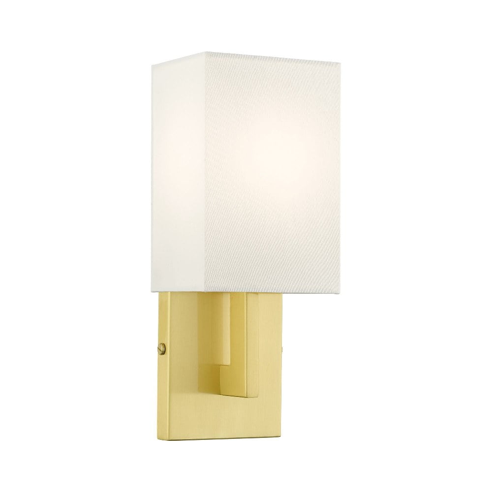 Meridian Satin Brass ADA Compliant 1-Light Wall Sconce with Off-White Shade