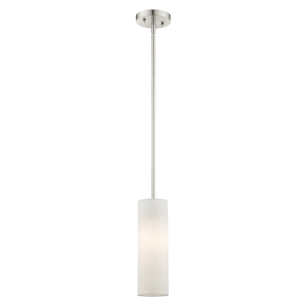 Contemporary Brushed Nickel Mini Pendant with Oatmeal Fabric Shade