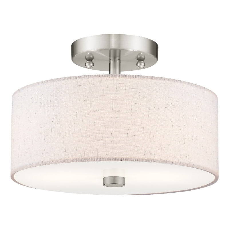 Meridian Brushed Nickel Semi-Flush Mount with Drum Shade