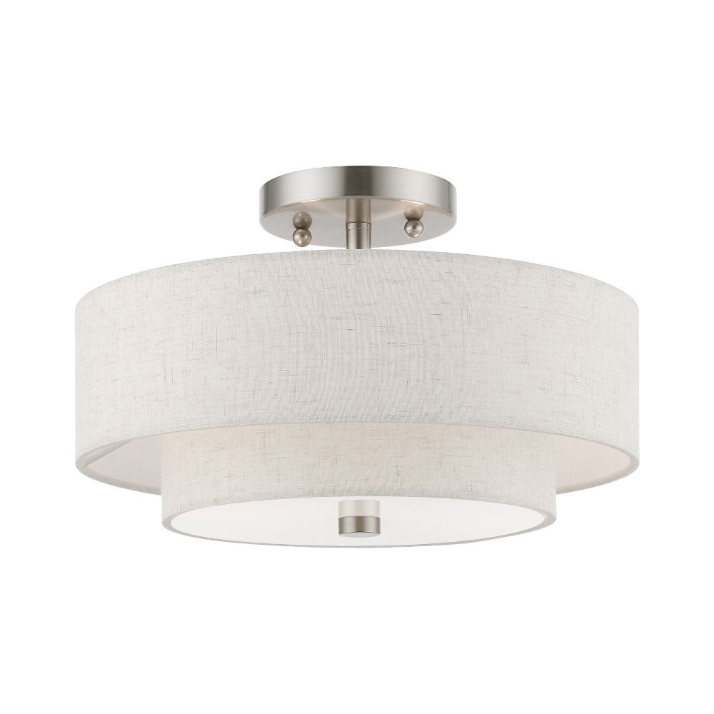 Brushed Nickel 2-Light Drum Semi-Flush Mount with Glass Shade