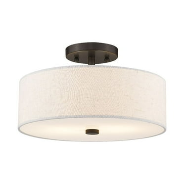 Livex Lighting Monroe 7.75" 2-Light Metal/Fabric Ceiling Mount in English Bronze