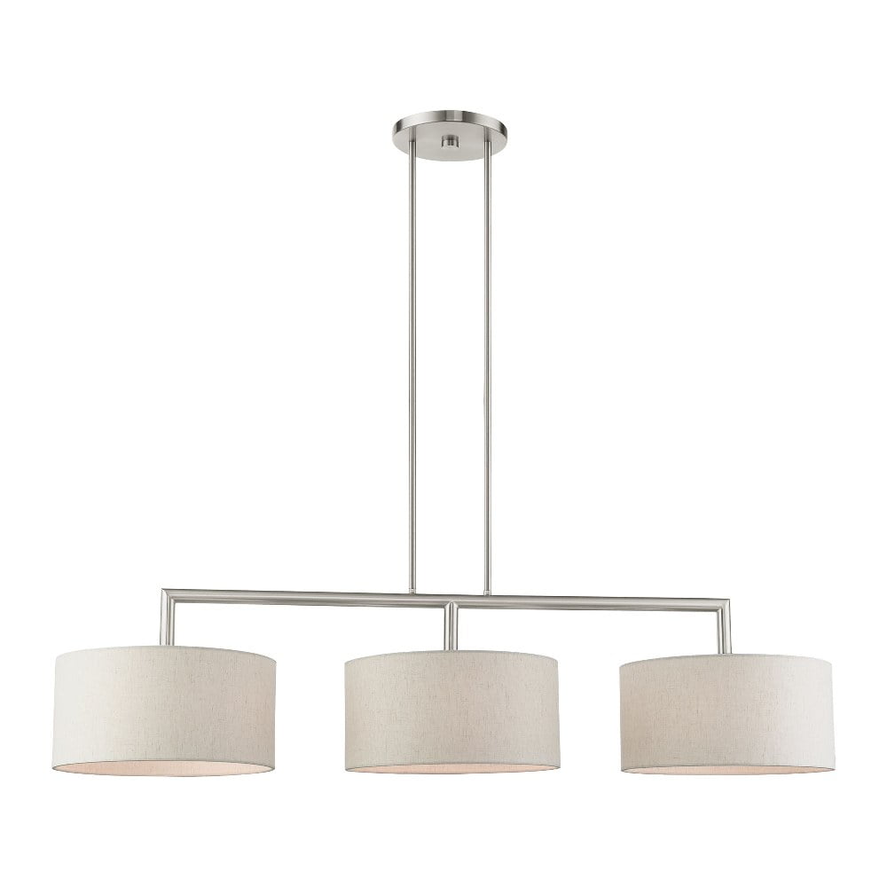 Meridian Brushed Nickel 3-Light Linear Chandelier with Oatmeal Shades