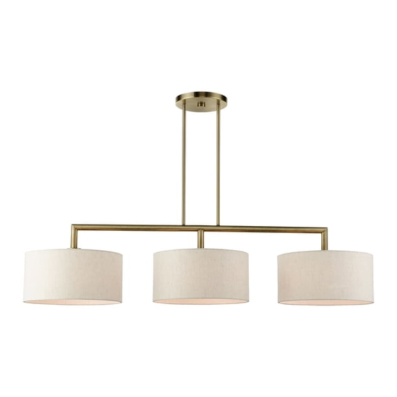 Livex Lighting Monroe 3-Light Metal & Fabric Linear Chandelier in Antique Brass