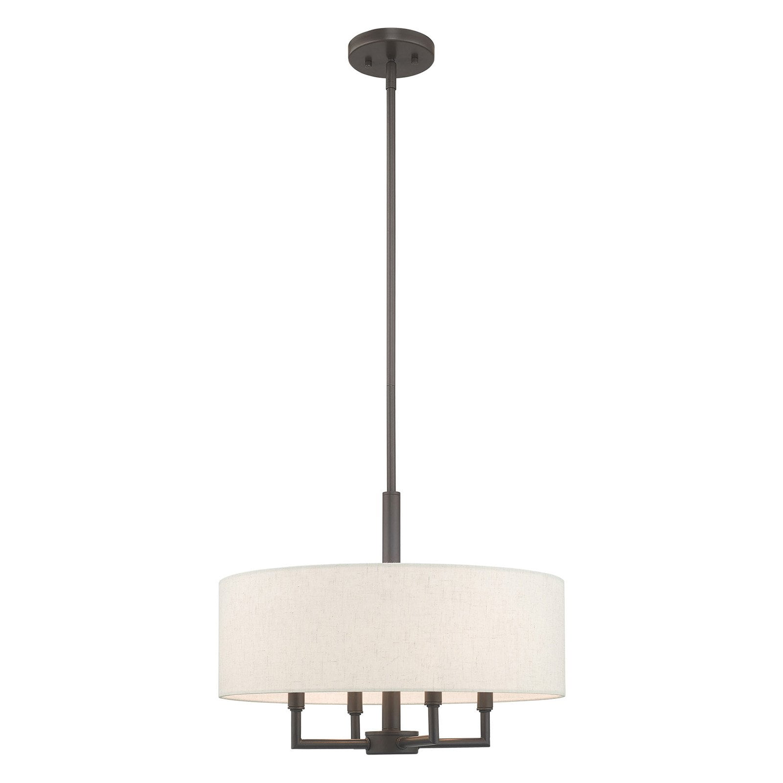 Mini Drum English Bronze Pendant with Oatmeal Fabric Shade