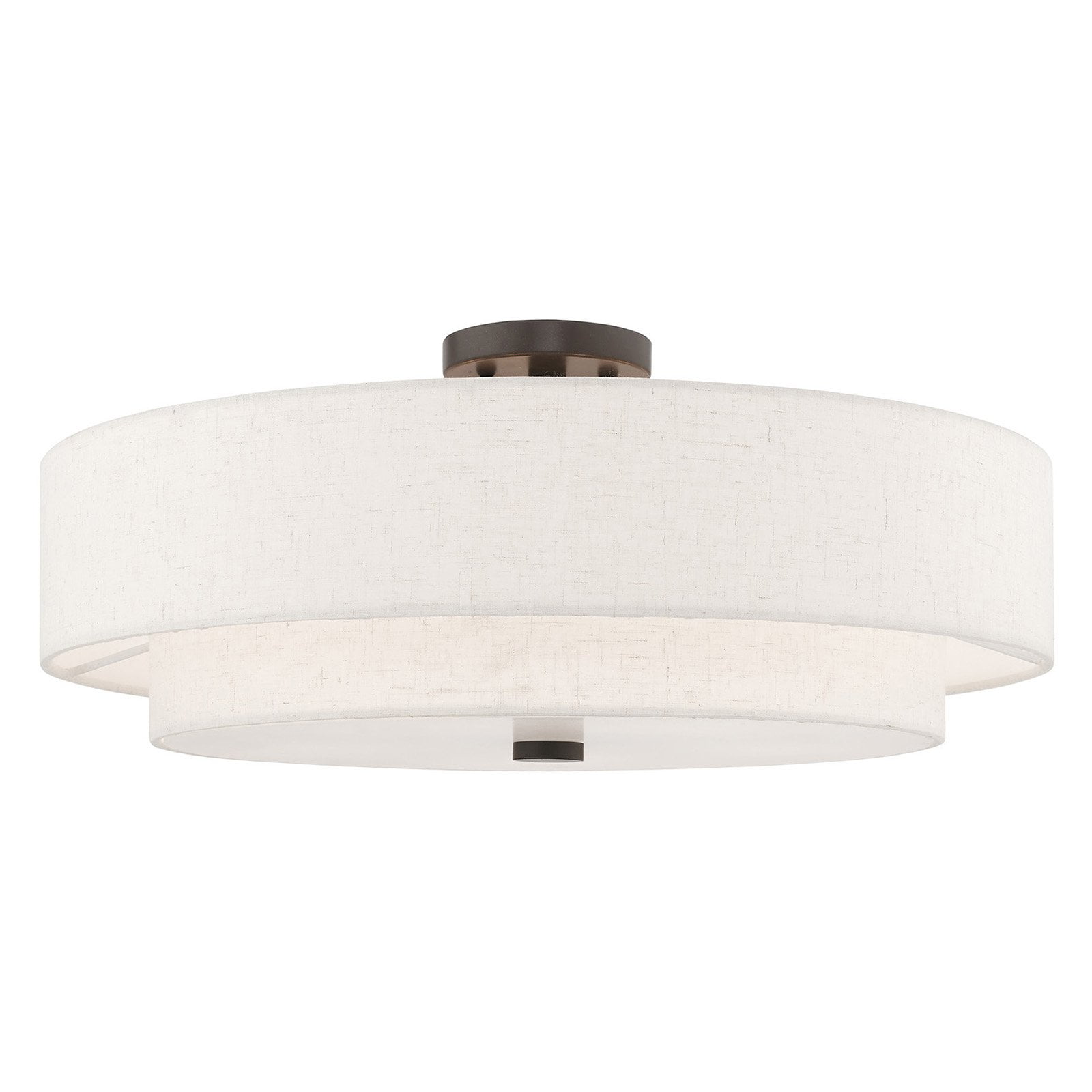 English Bronze Double Drum Semi-Flush Mount Light