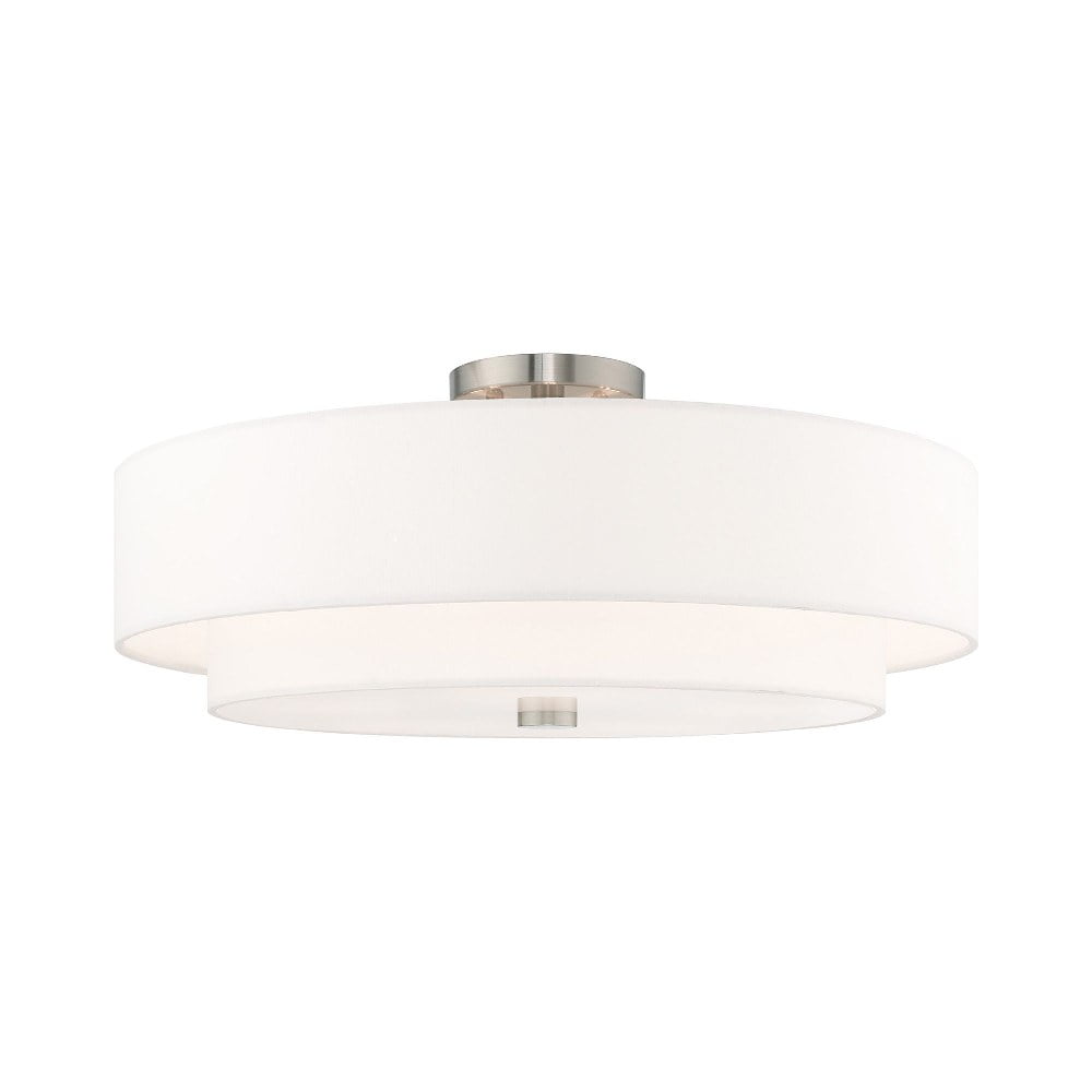 Meridian Brushed Nickel 5-Light Indoor Drum Flush Mount with Off-White Shade