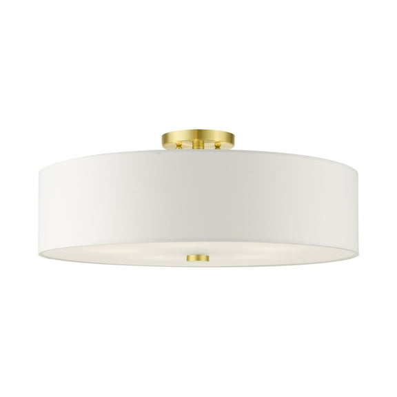 Livex Lighting Meridian 9" 5-Light Metal & Fabric Semi Flush in Satin Brass