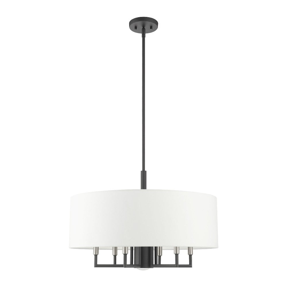 Scandinavian Gray 7-Light Dimmable Drum Chandelier with Off-White Shade