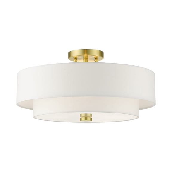 Livex Lighting Meridian 9" 4-Light Metal & Fabric Semi Flush in Satin Brass