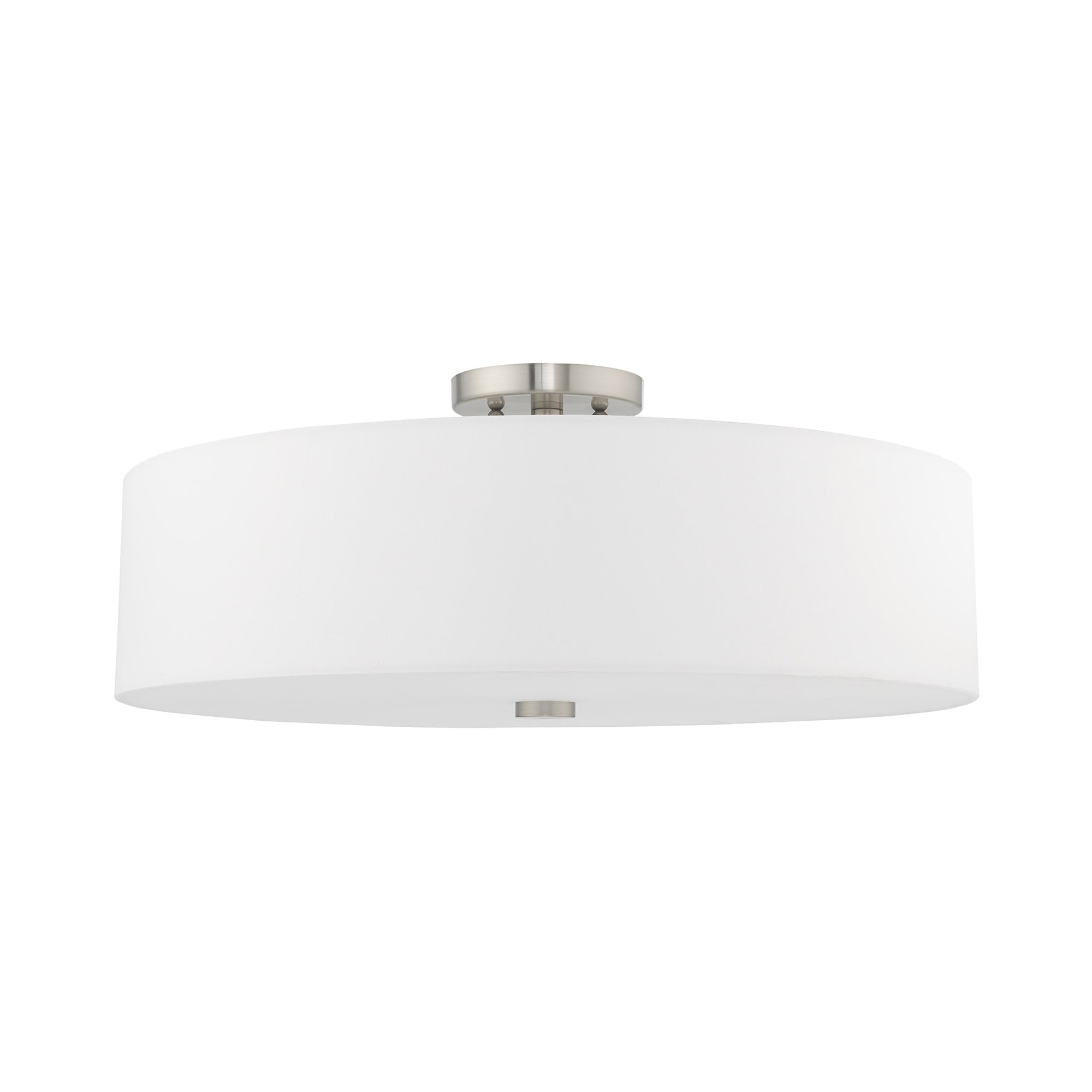 Brushed Nickel 22" Drum Semi-Flush Mount with Off-White Shade