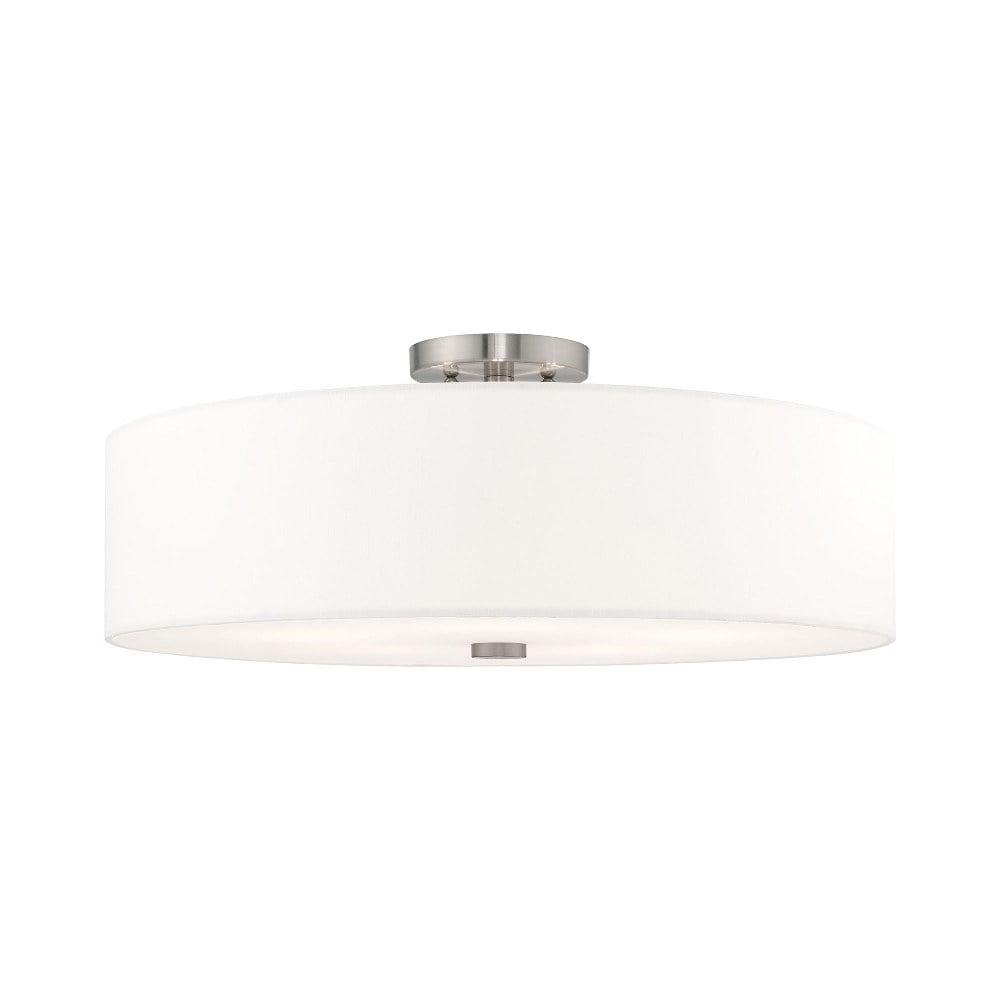 Brushed Nickel 22" Drum Semi-Flush Mount with Off-White Shade