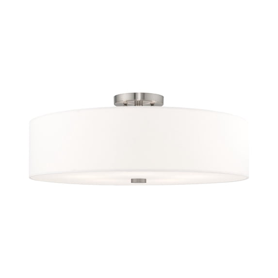 Livex Lighting Meridian 9" 5-Light Metal & Fabric Semi Flush in Brushed Nickel