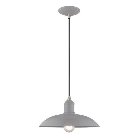 Livex Lighting  Metal Shade 1-Light Mini Pendant - 12.5"Dia. x 11.25"-70"Adj. H - 12.5"Dia. x 11.25"-70"Adj. H Nordic Gray Matte