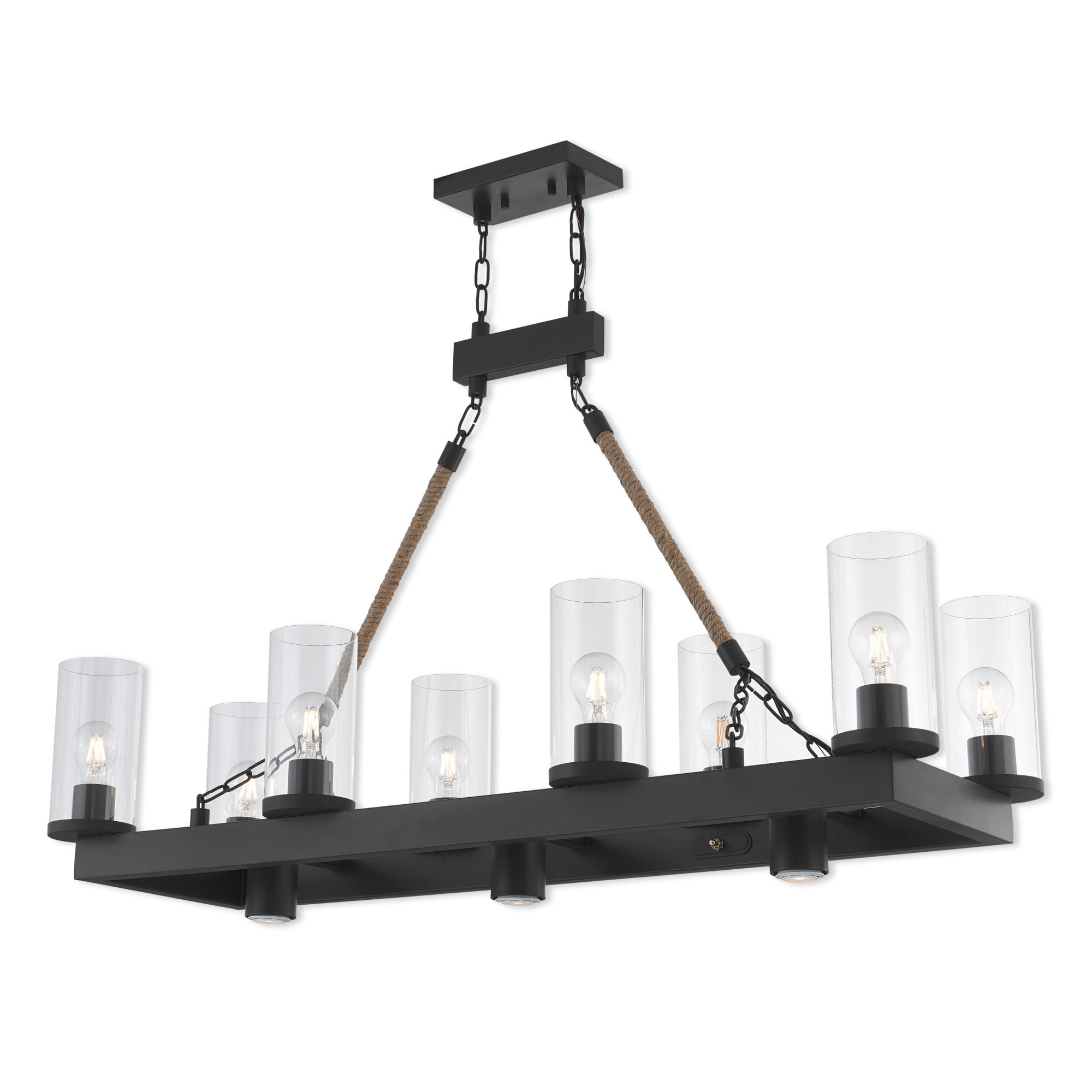 Metuchen Bronze Linear Chandelier with Clear Glass and Rope Detail, 11-Light