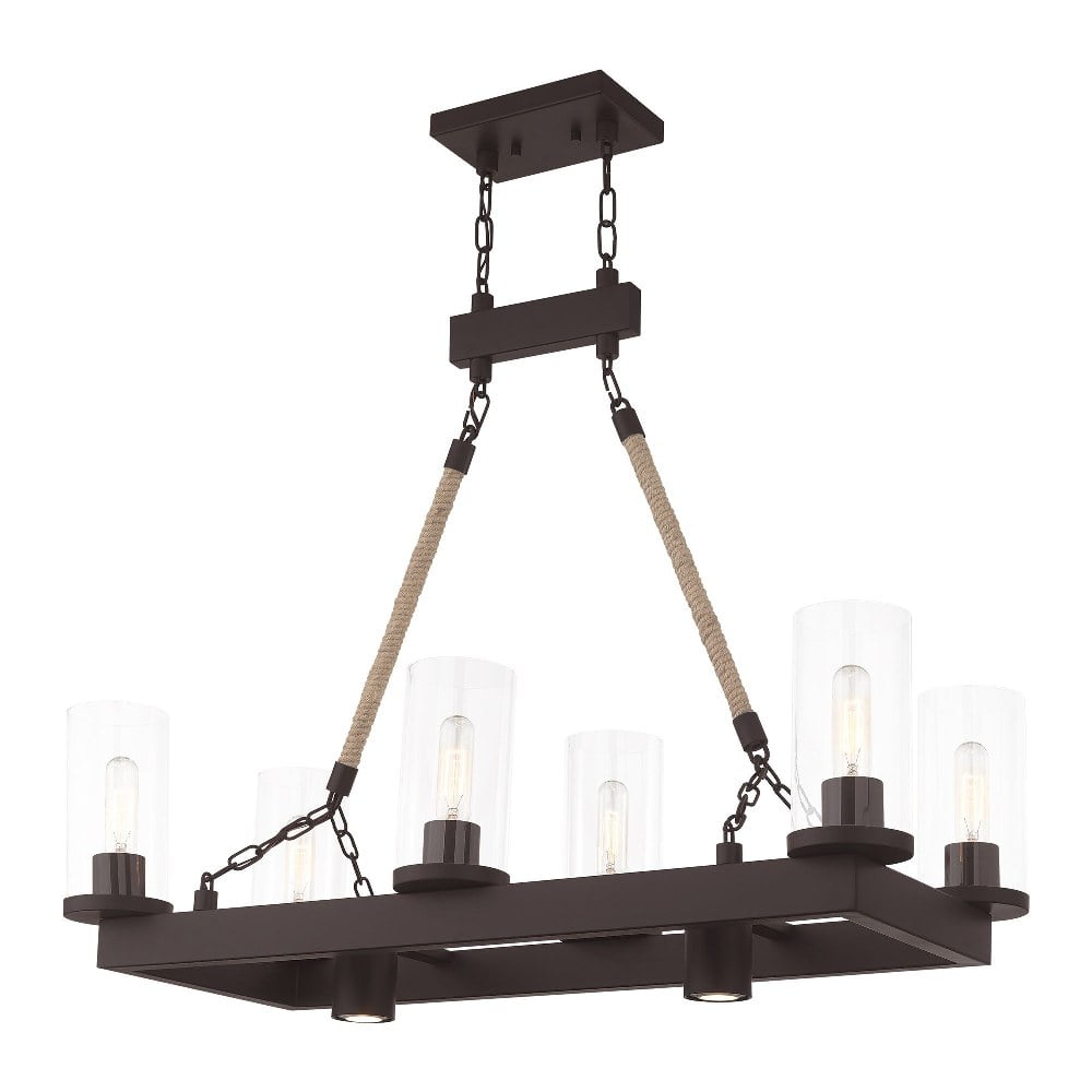Metuchen 8-Light Bronze Industrial Linear Chandelier with Clear Glass