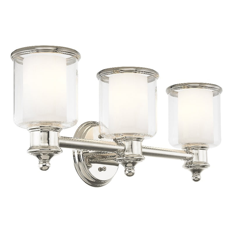 Polished Nickel 3-Light Vanity Light with Handcrafted Glass