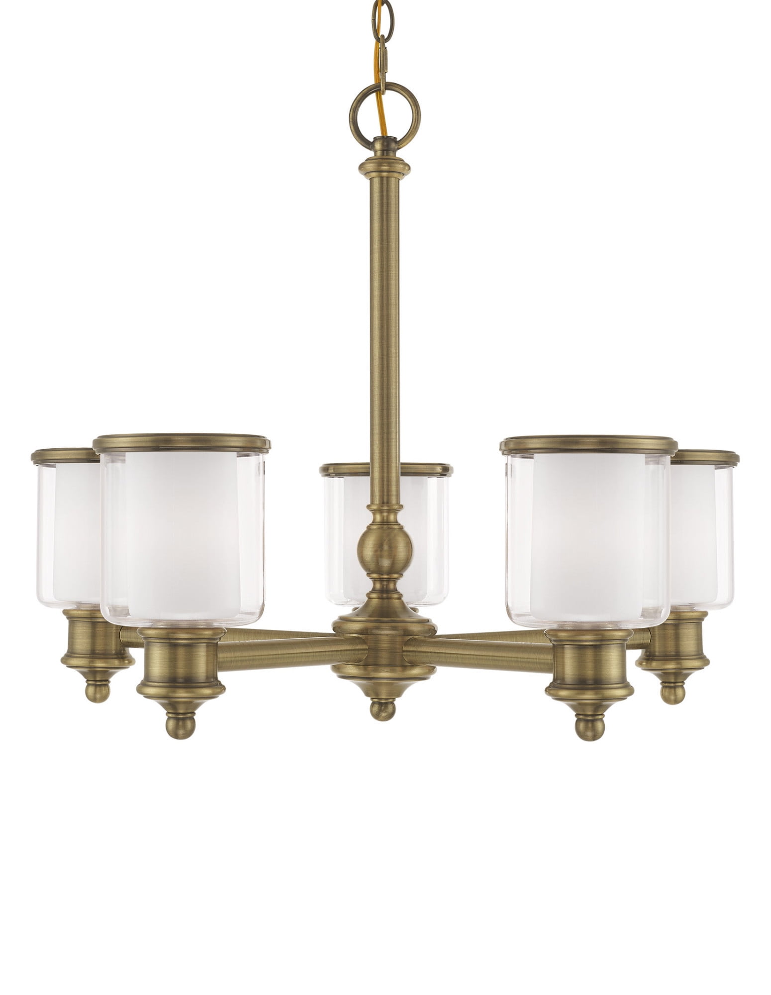 Antique Brass 5-Light Chandelier with Glass Shades