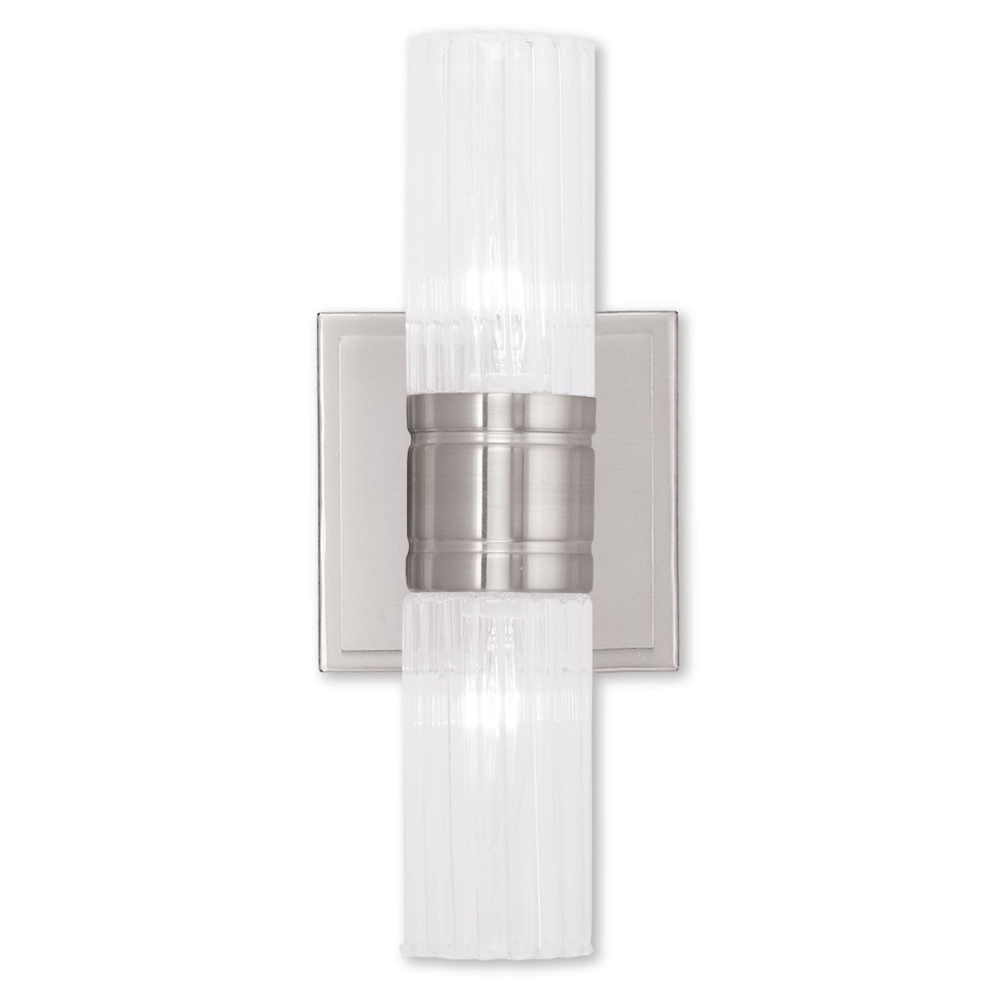 Midtown Brushed Nickel 2-Light Vanity with Clear Fluted Glass