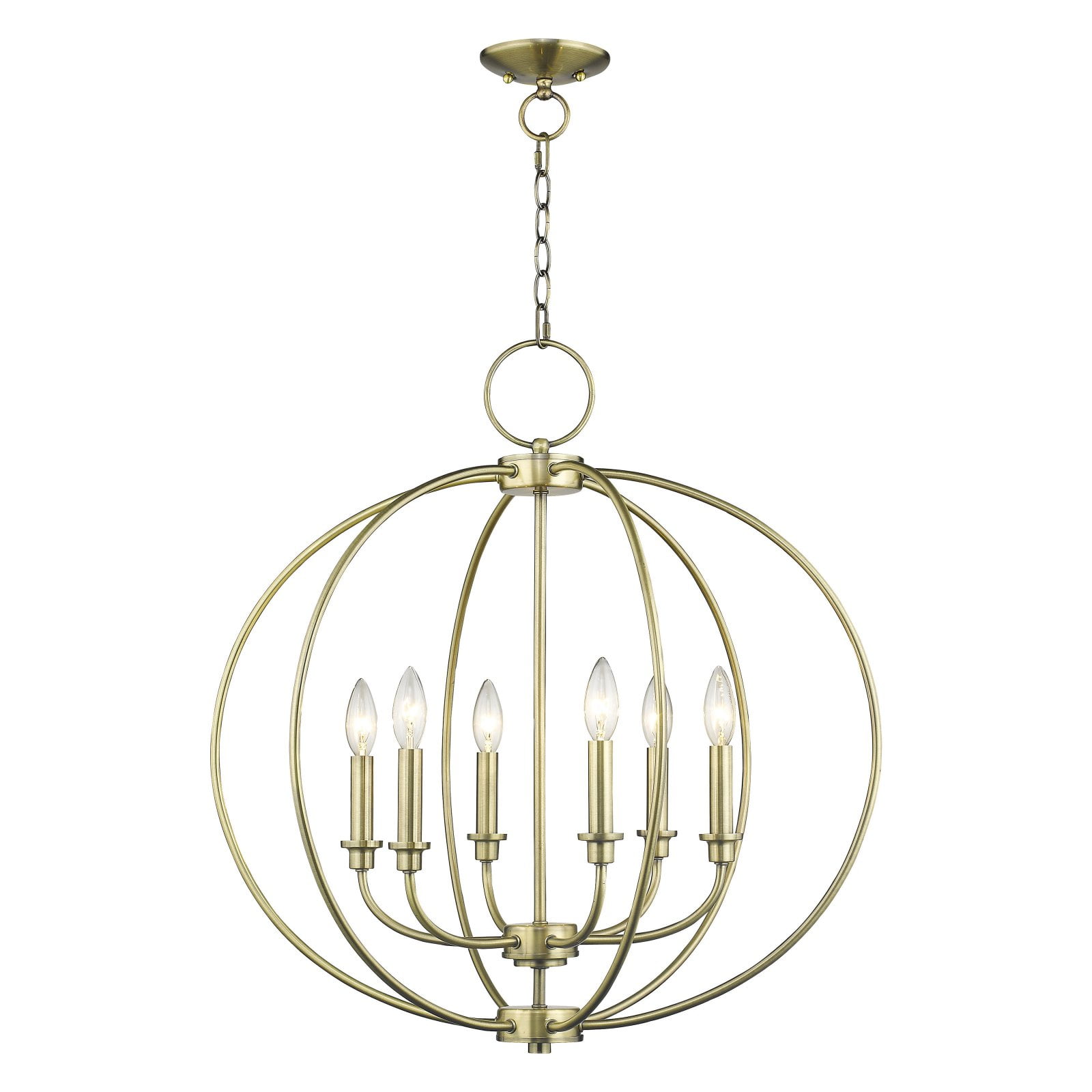 Antique Brass Orb Silhouette 6-Light Candelabra Chandelier