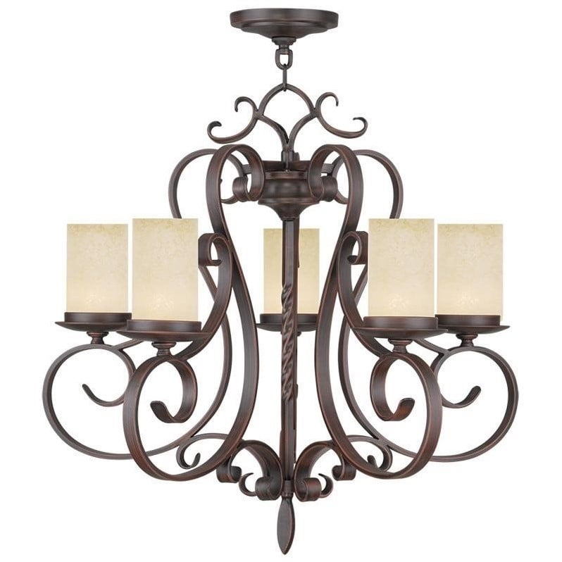 Imperial Bronze 5-Light Chandelier with Vintage Scavo Glass