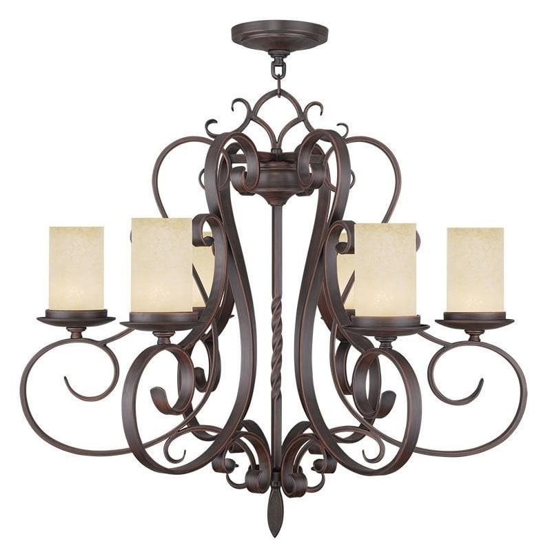 Imperial Bronze 6-Light Chandelier with Vintage Scavo Glass Shades