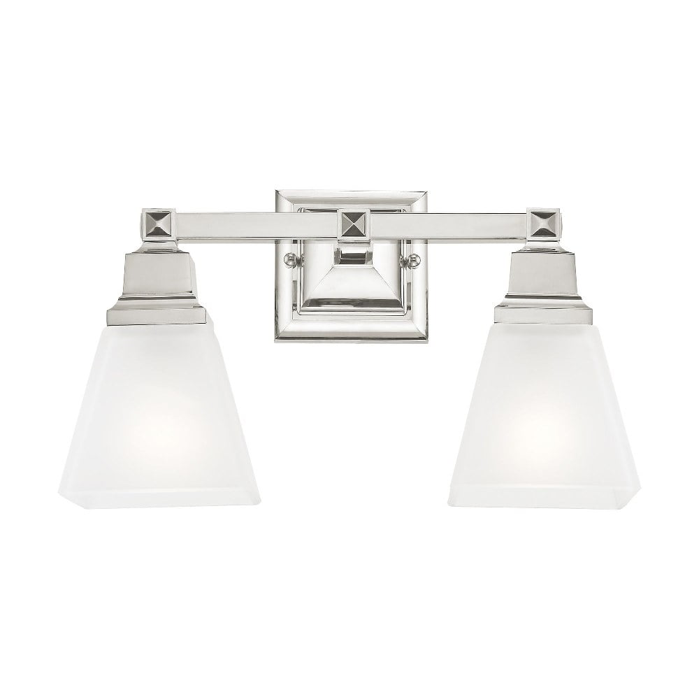 Elegant Polished Nickel 2-Light Bath Vanity with Satin Glass