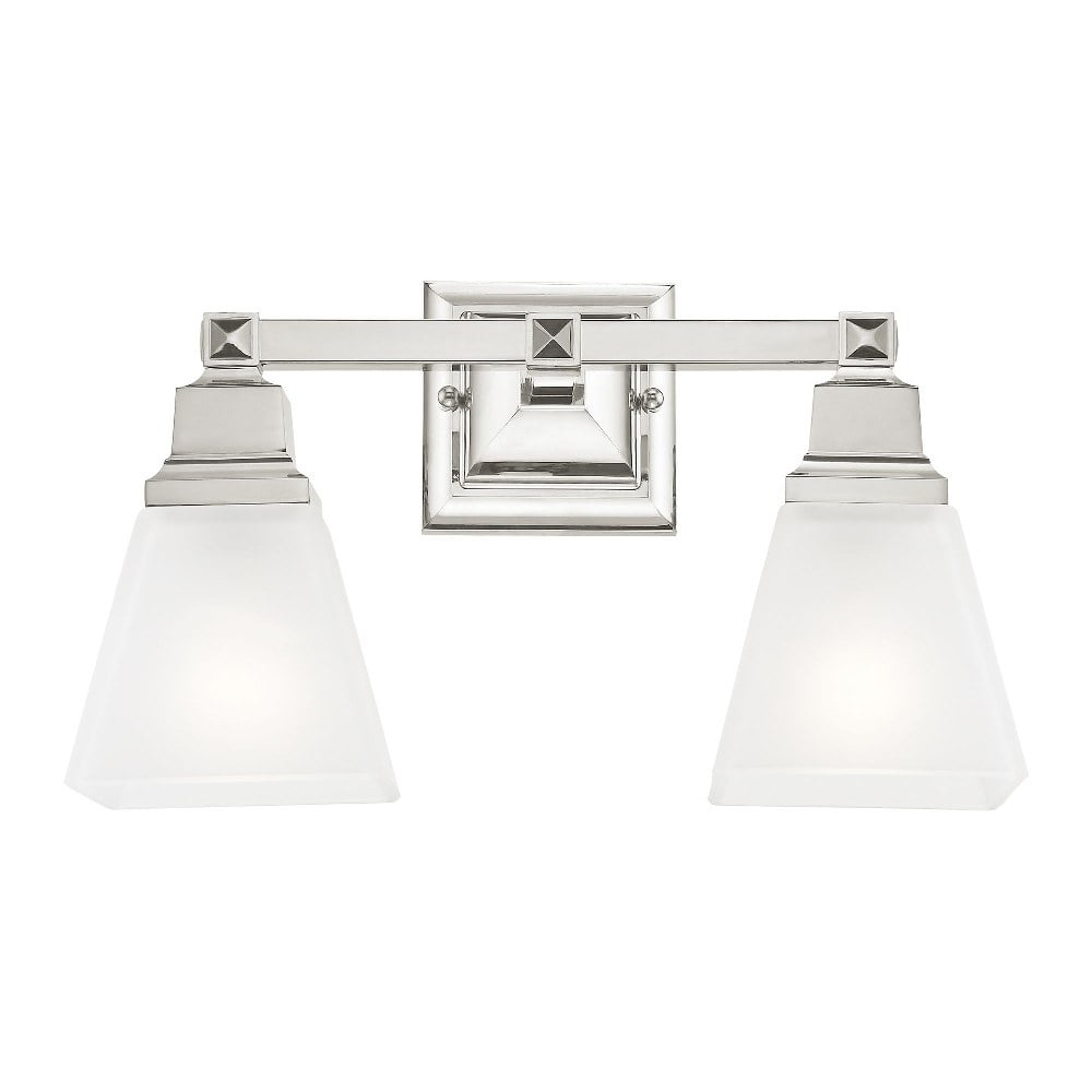 Polished Chrome 2-Light Vanity with Frosted Glass Shades