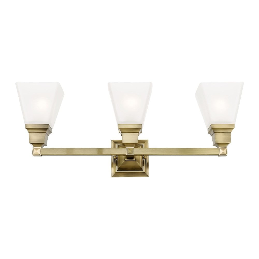Antique Brass Mission 3-Light Bath Vanity with Satin Glass