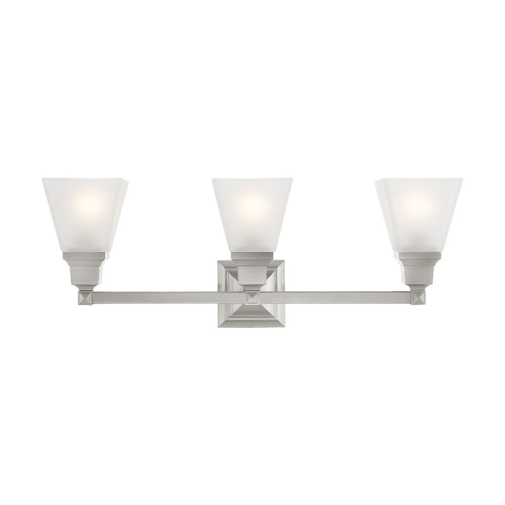 Brushed Nickel 3-Light Bathroom Vanity with Satin Glass Shades
