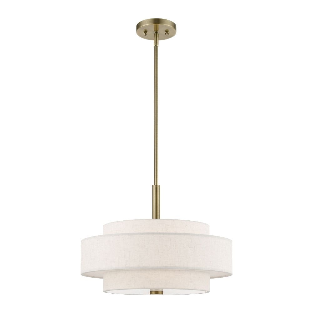 Mini Monroe Antique Brass 4-Light Drum Pendant with Oatmeal Shade