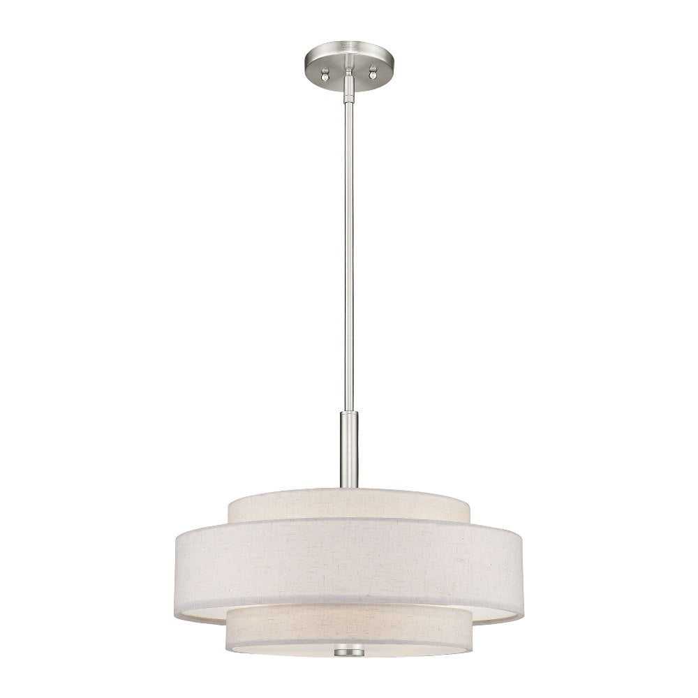 Brushed Nickel 4-Light Drum Pendant with Oatmeal Shade