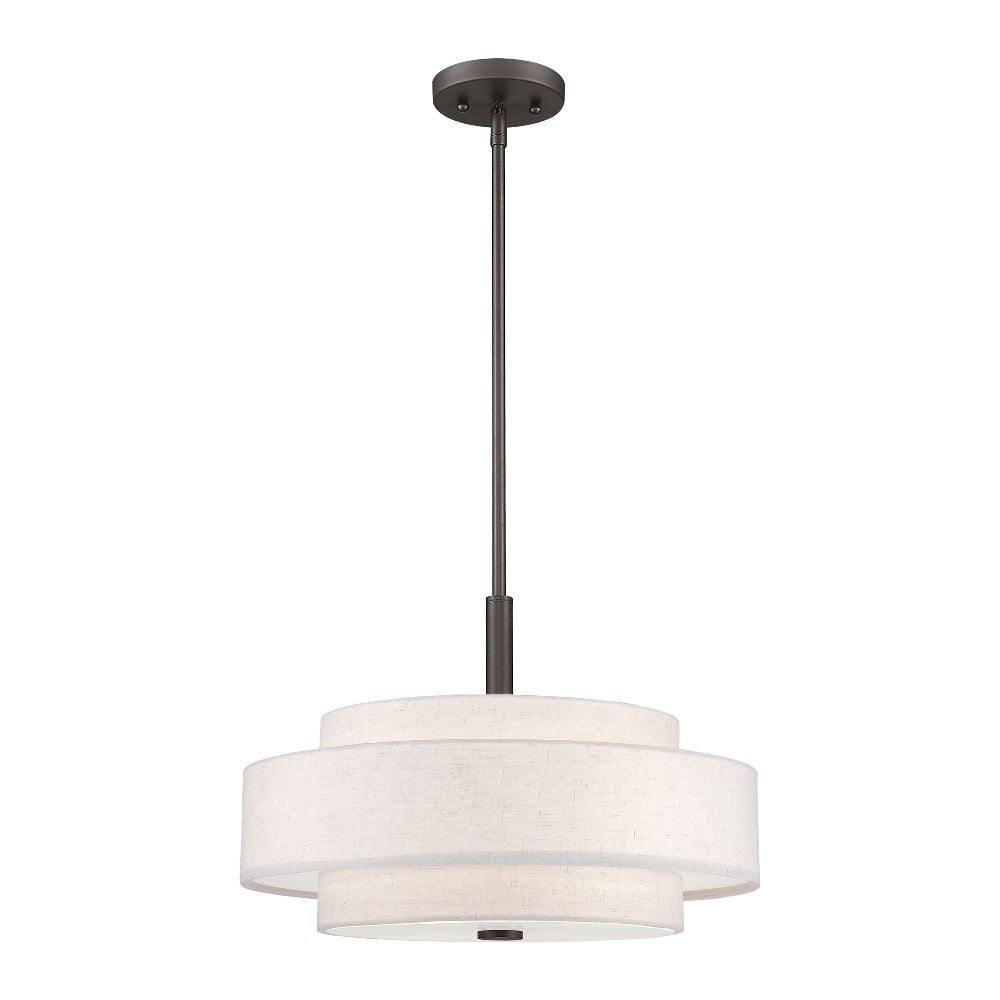 Meridian English Bronze 4-Light Indoor/Outdoor Drum Pendant with Oatmeal Shade