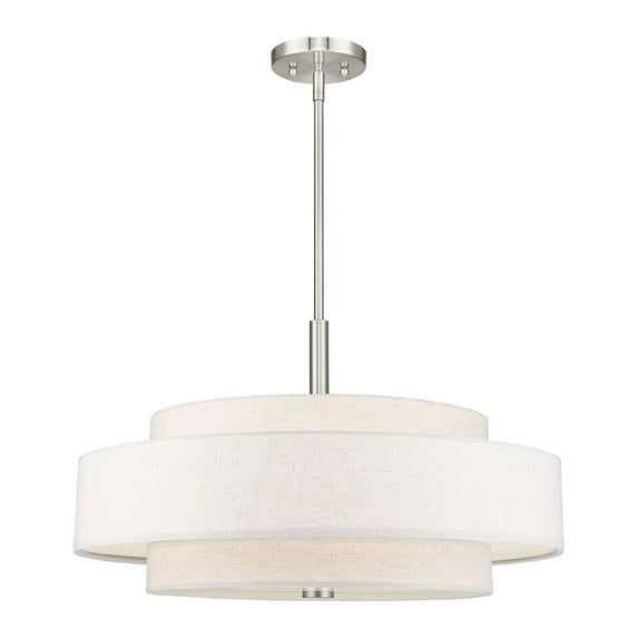 Livex Lighting Meridian 53" 5-Light Metal & Fabric Pendant in Brushed Nickel