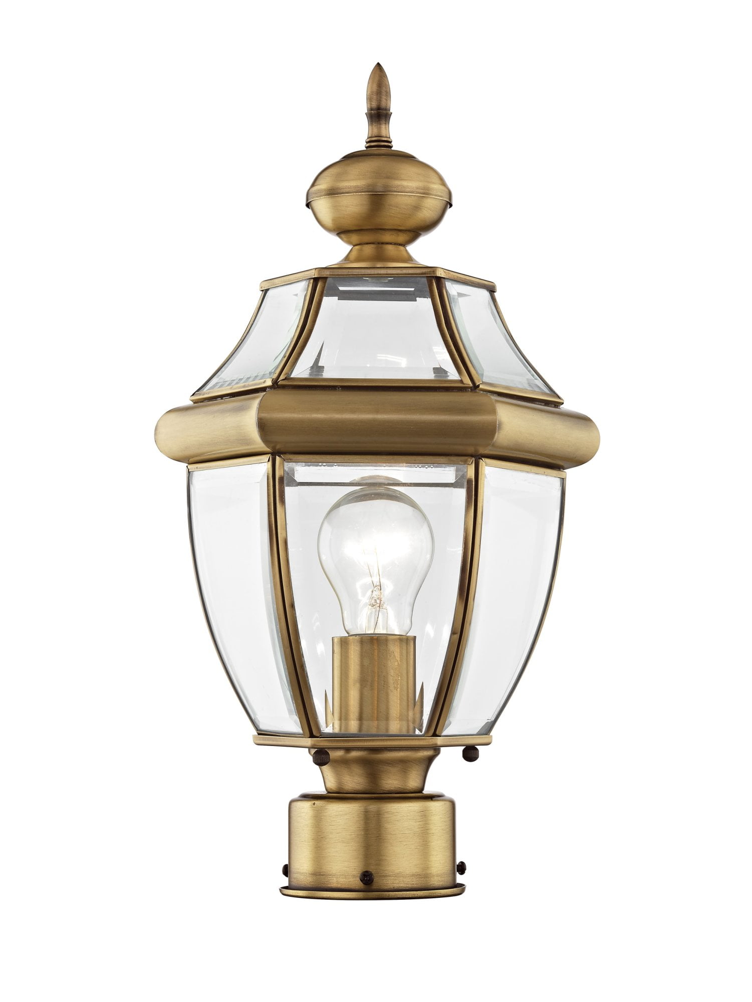 Antique Brass Beveled Glass Outdoor Post Light