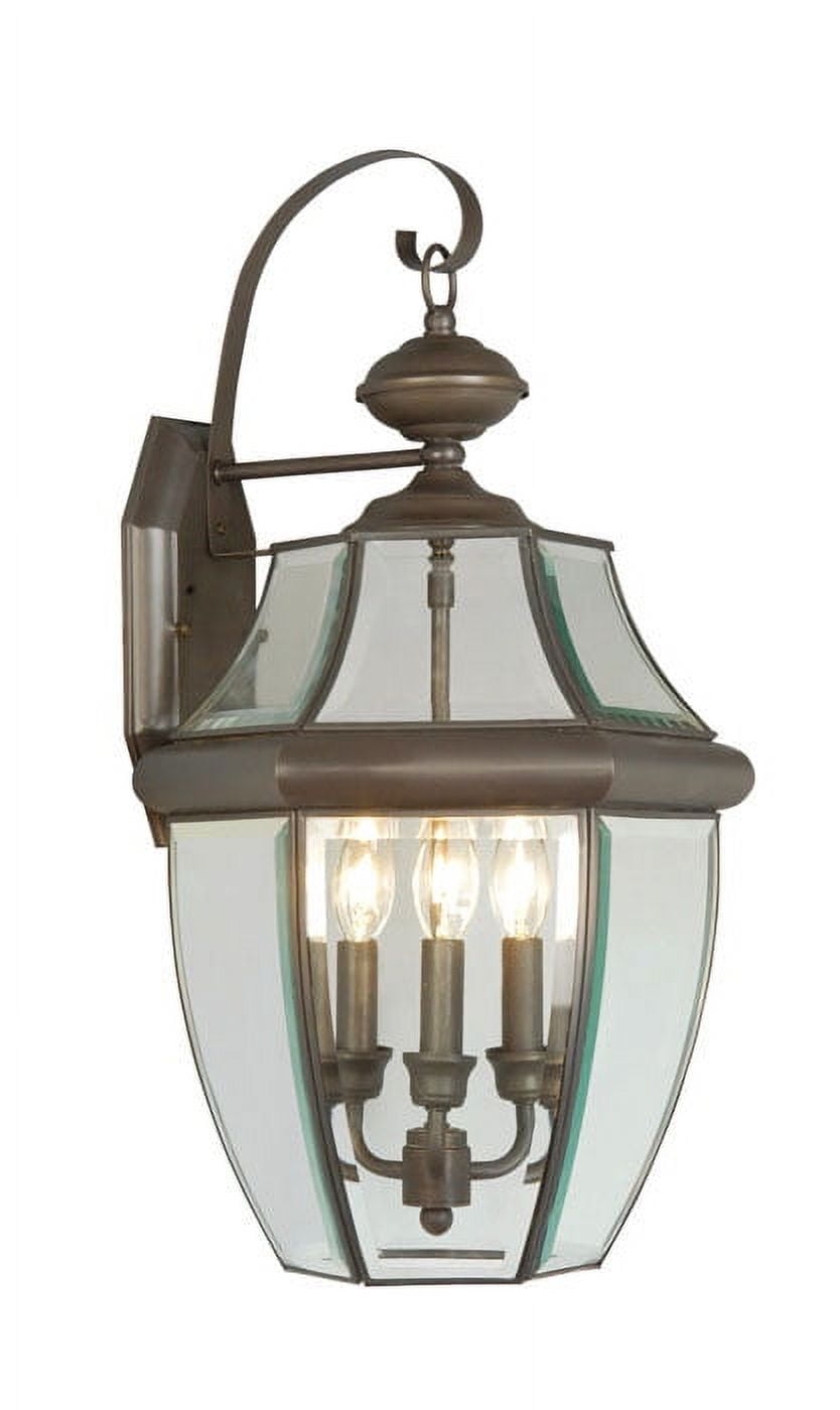 Bronze 3-Light Outdoor Wall Lantern with Clear Beveled Glass