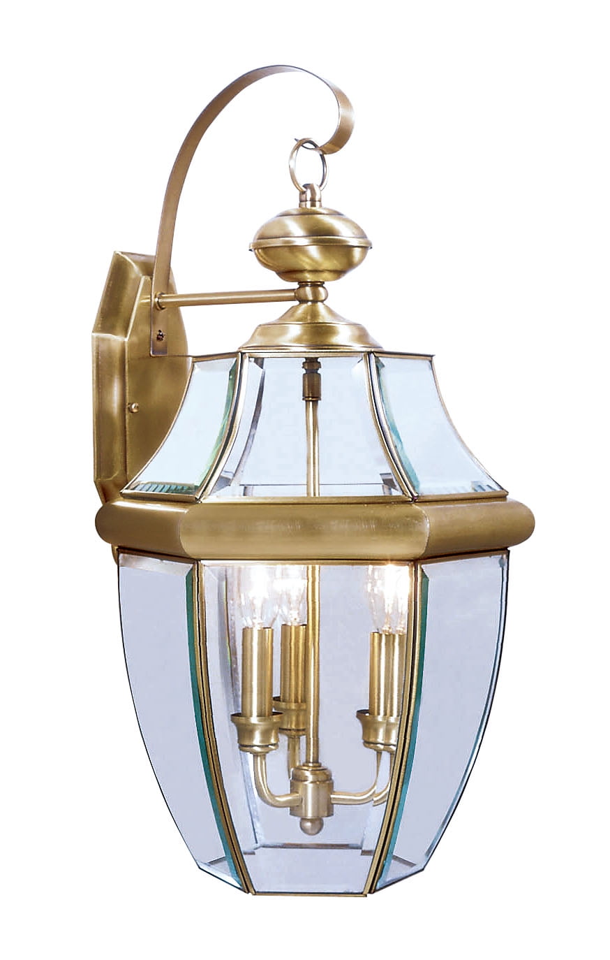 Antique Brass 3-Light Outdoor Wall Lantern with Clear Glass