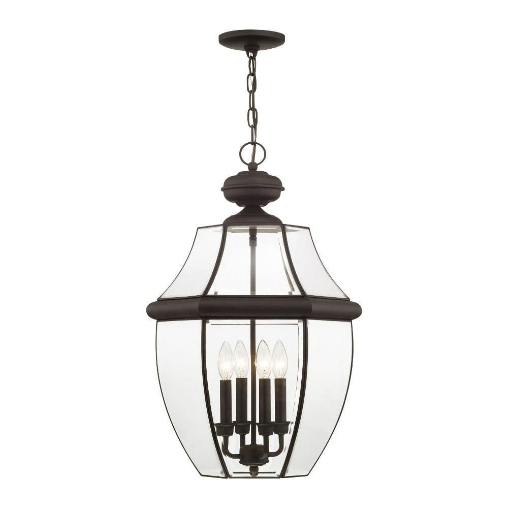 Monterey Elegance 4-Light Outdoor Pendant Lantern in Bronze with Beveled Glass