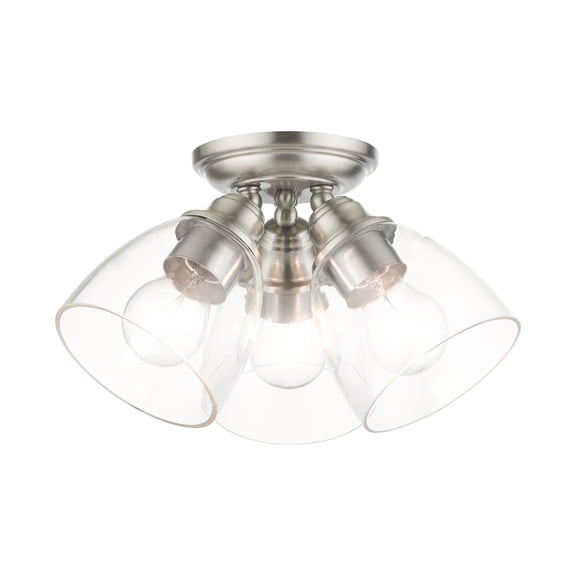 Livex Lighting Montgomery 3-Light Metal & Glass Flush Mount in Brushed Nickel