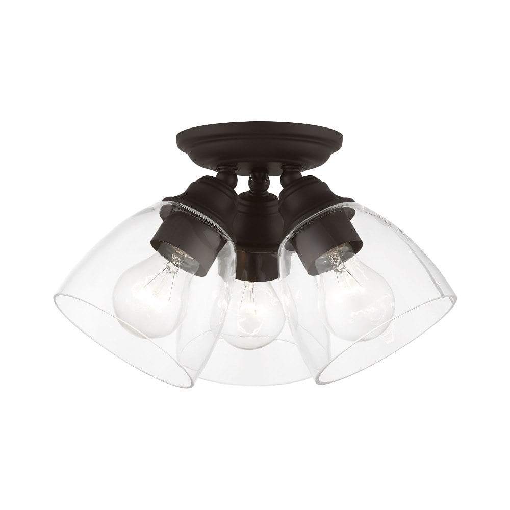 Bronze 3-Light Flush Mount with Clear Glass Shades