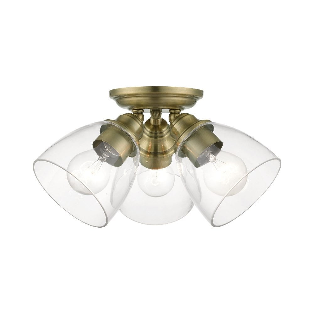 Montgomery Antique Brass Flush Mount with Hand-Blown Glass Shades